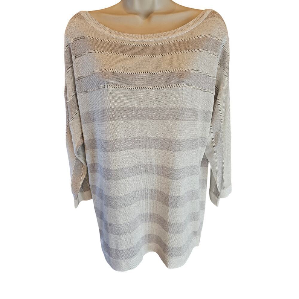 NWT WHBM shiny silver color block knit tunic top M career casual sweater top NEW